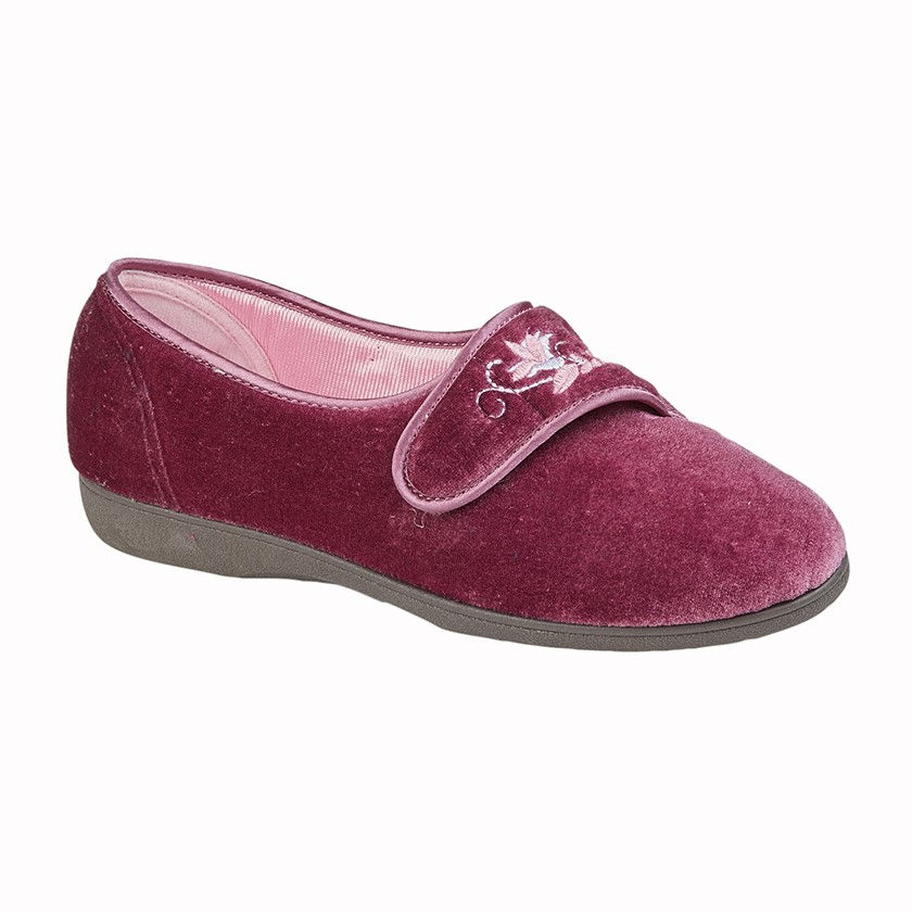SLEEPERS Touch Fastening Embroidered Slipper Heather