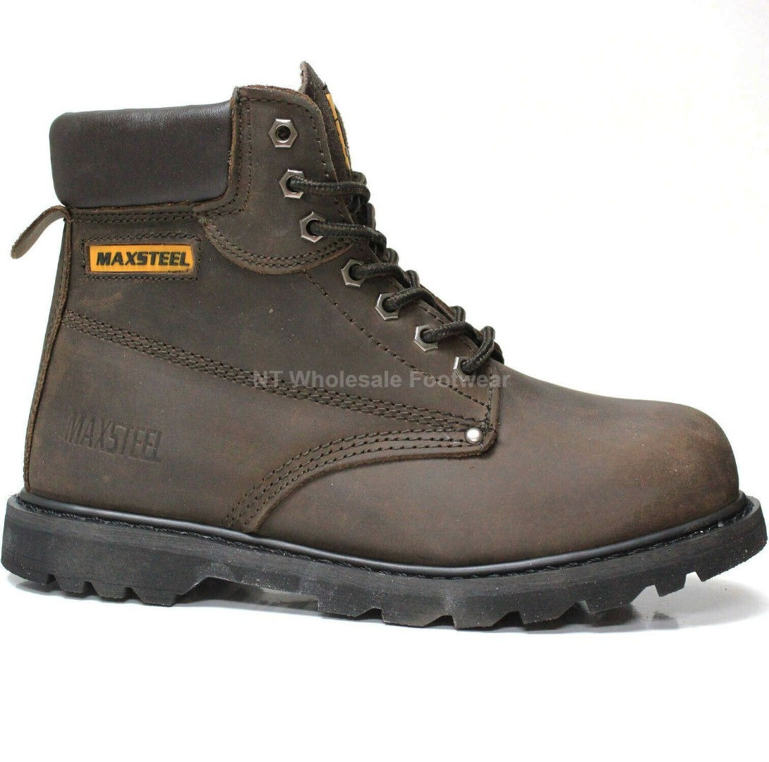 Maxsteel Goodyear Welted Lace-Up Steel Toecap Boots In Crazy Brown MS06C
