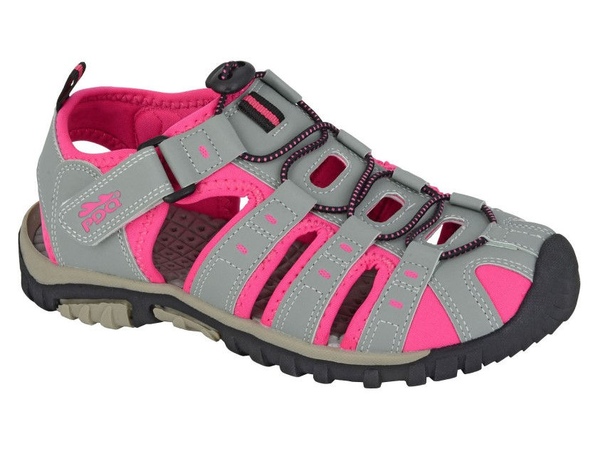 PDQ Toggle & Touch Fastening Sports Sandal Grey/Fuchsia