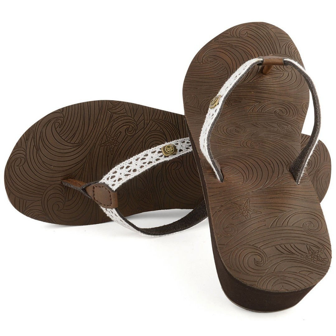 Ladies Urban Beach Leather Heeia Wedge Flip Flop In Brown FW960