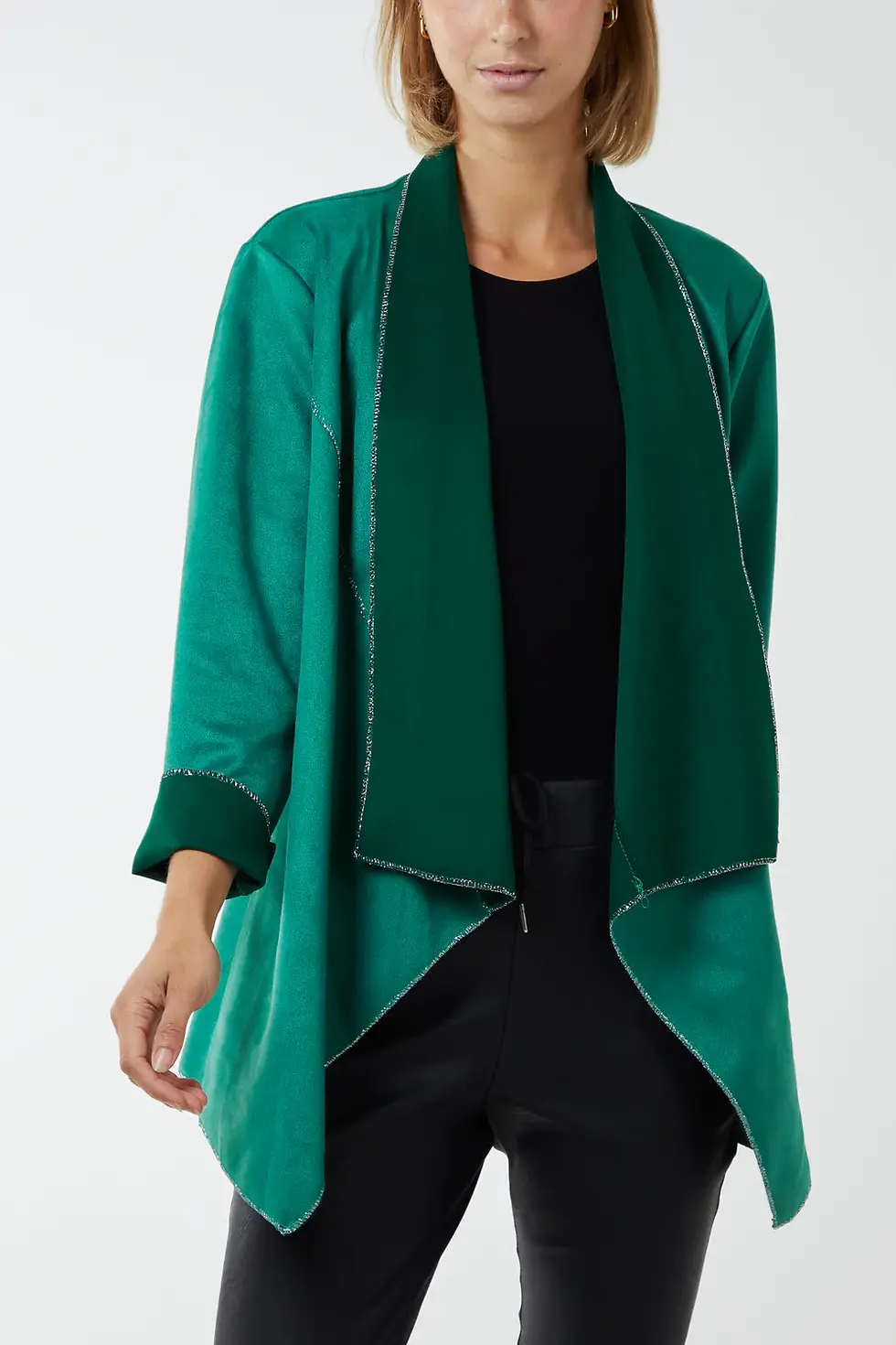 Luxury Christmas Green Suede Waterfall Jacket