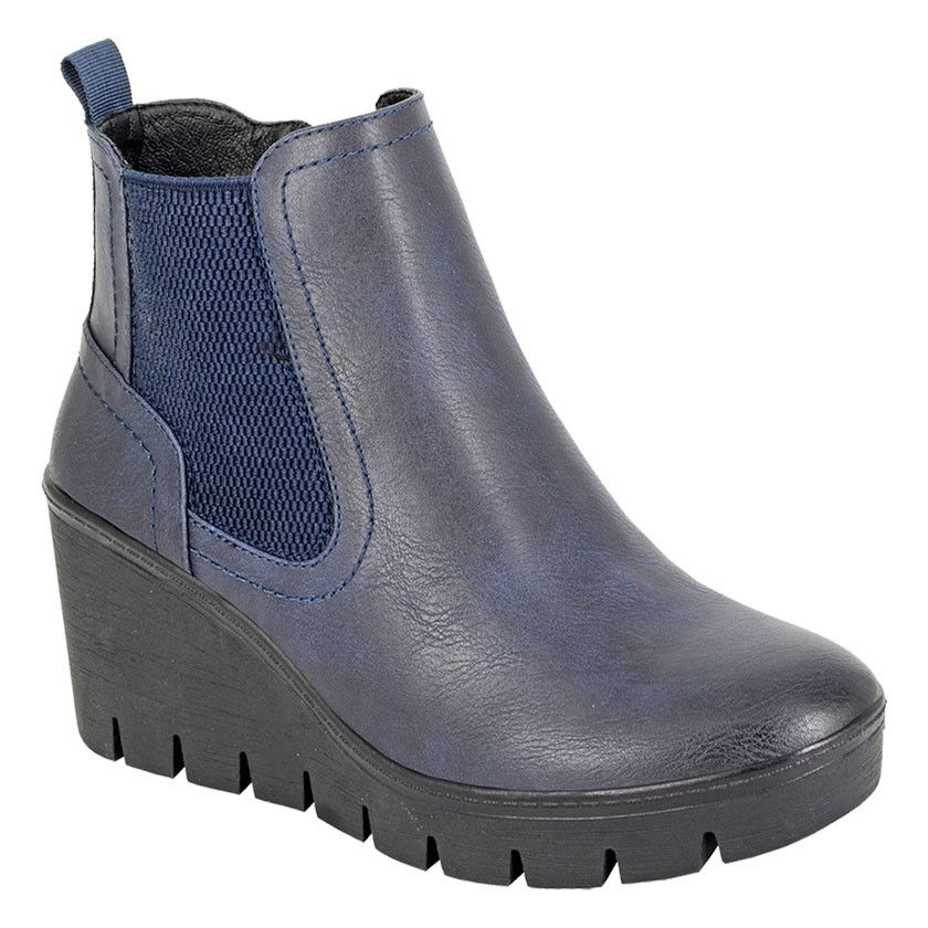CIPRIATA Inside Zip Gusset Wedge Ankle Boot Navy Blue