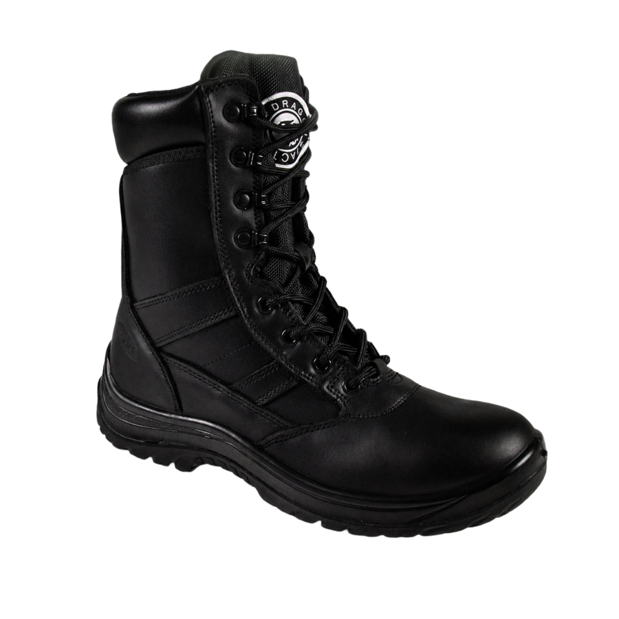 Mens Leather Hi Leg Zip Combat Boot In Black Style 1