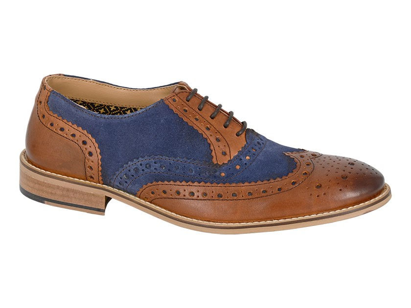 ROAMERS 5 Eyelet Wing Cap Brogue Oxford Tan/Navy