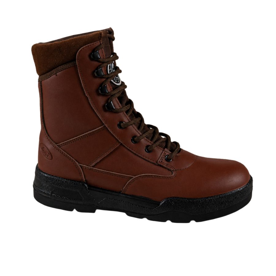 Mens Leather Hi Leg Lace Up Combat Boot In Brown Style 2