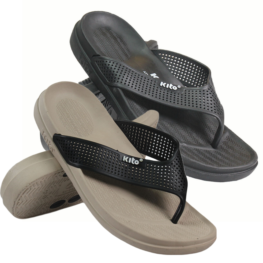 Mens Kito Toepost Cushioned Padded Flip Flops 90529 Black/Beige