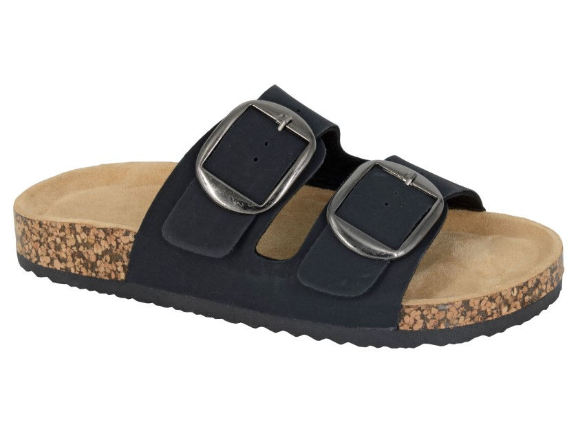 PDQ Twin Buckle Strap Mule Sandal Black