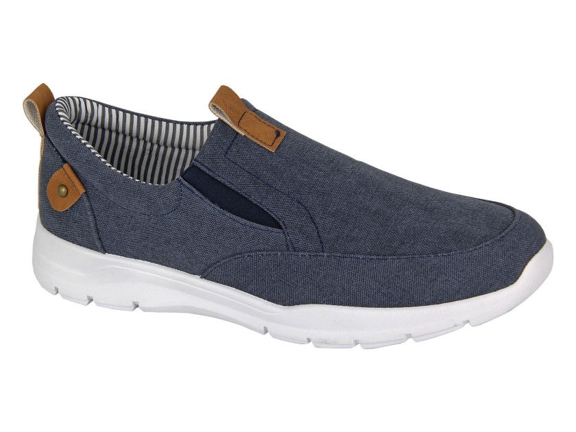 DEK Twin Gusset Slip On Casual Denim Blue