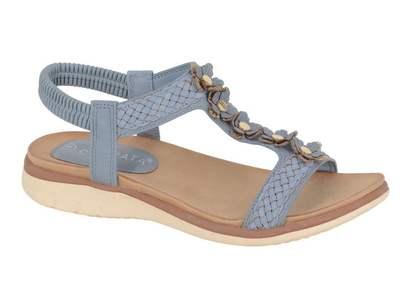 CIPRIATA Interlaced Floral Elasticated Sling Back Sandal Blue