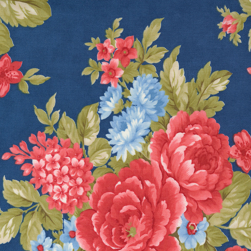 Belle Isle | Navy Cabbage Roses and Flowers By Minick and Simpson for Mo