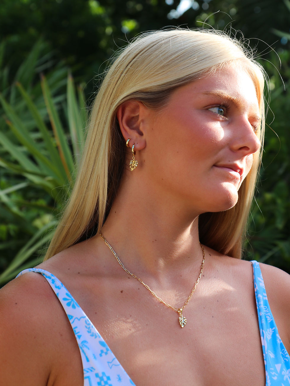 Thumbnail: Gold Monstera Leaf Necklace