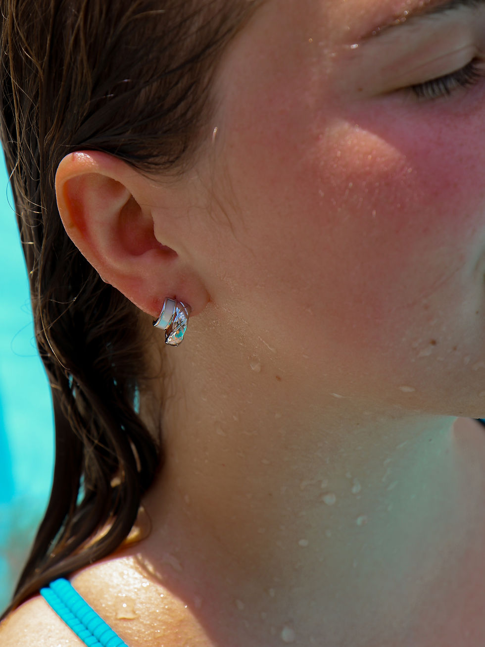 Thumbnail: Silver Pearl Double Hoop Studs