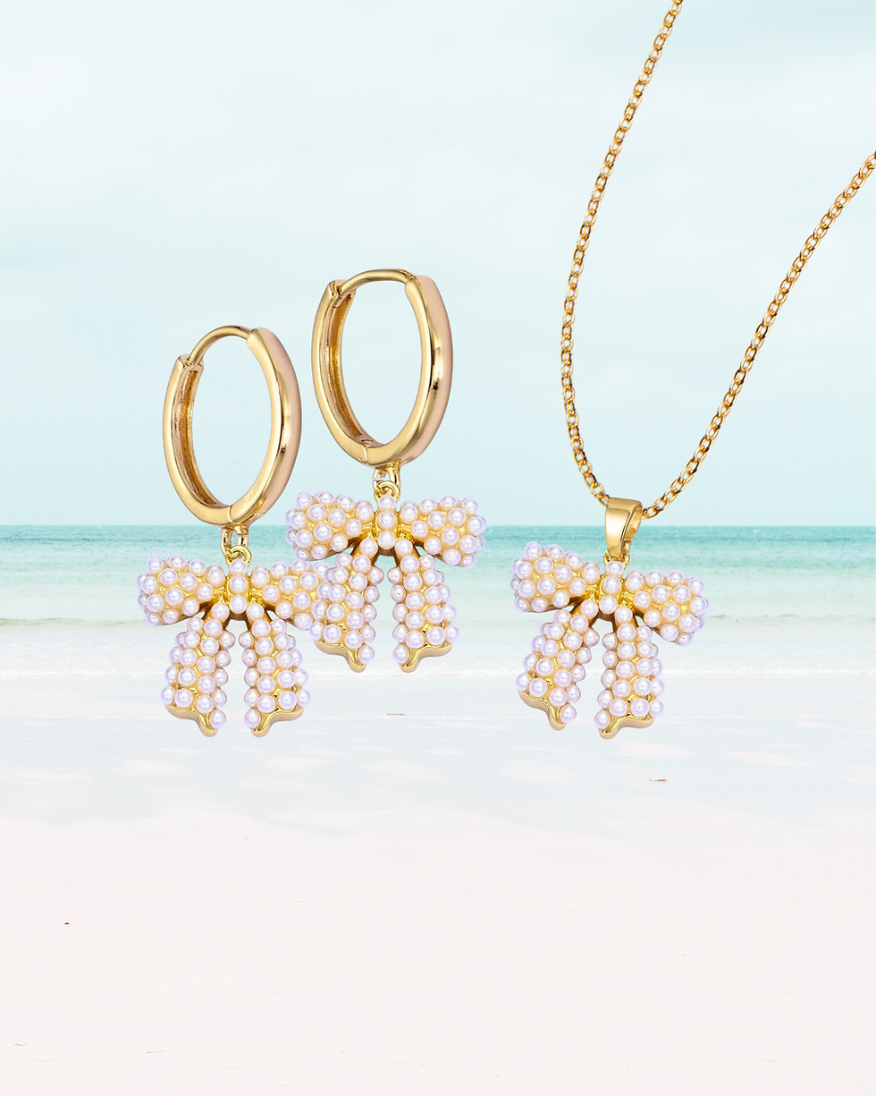 Gold Pearl Bow Set