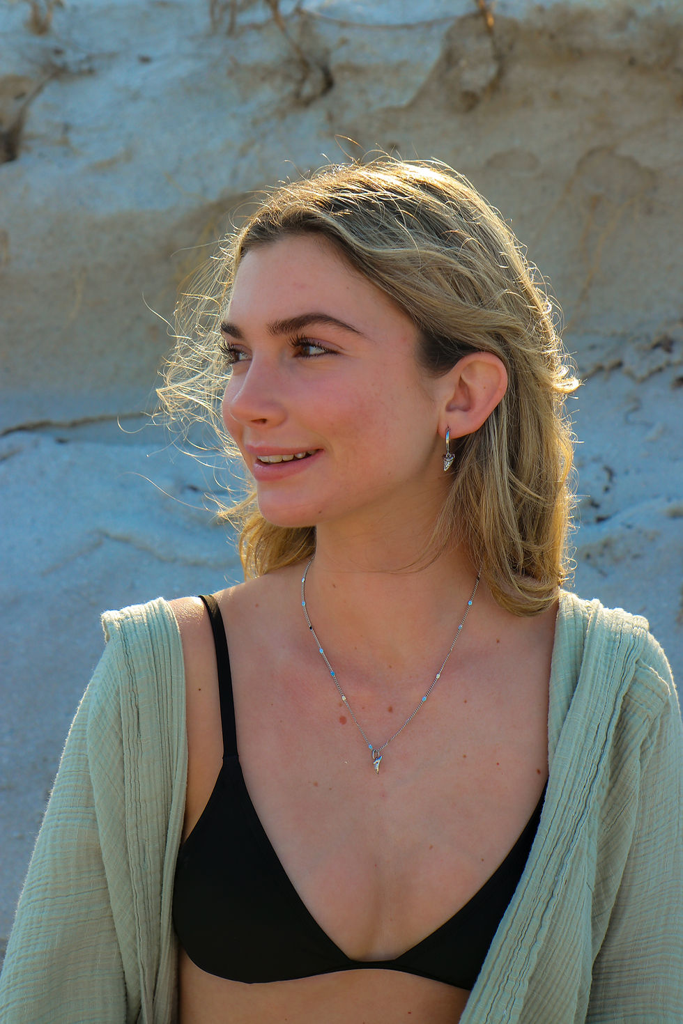 Thumbnail: Silver Gemstone Shark Tooth Necklace