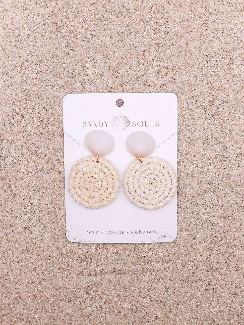 Thumbnail: Round Rattan Seashell Earrings