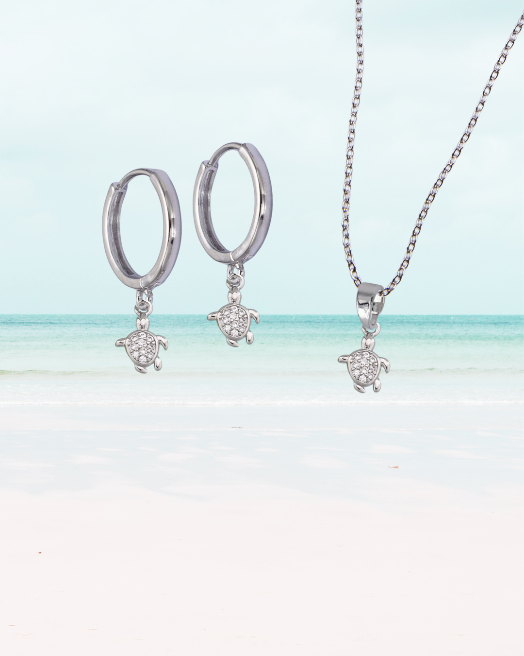Silver Gemstone Sea Turtle Set