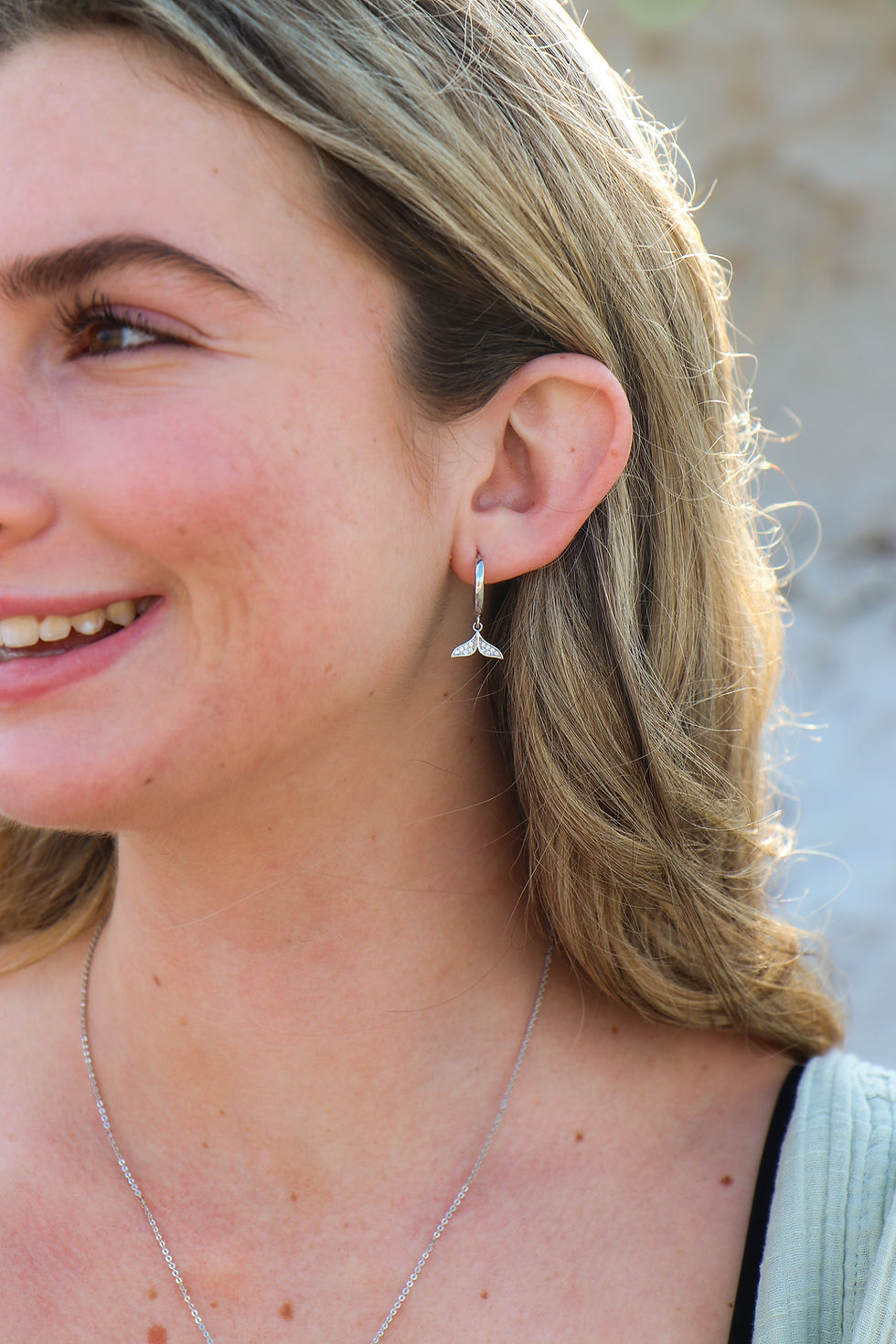 Thumbnail: Silver gemstone whale tail earrings