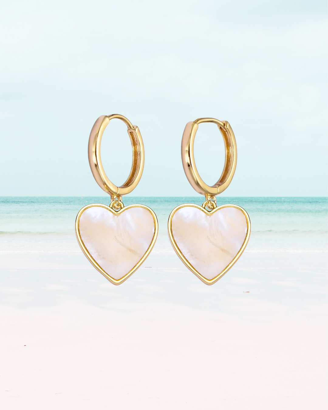 Gold Large Mother of Pearl Heart Earrings