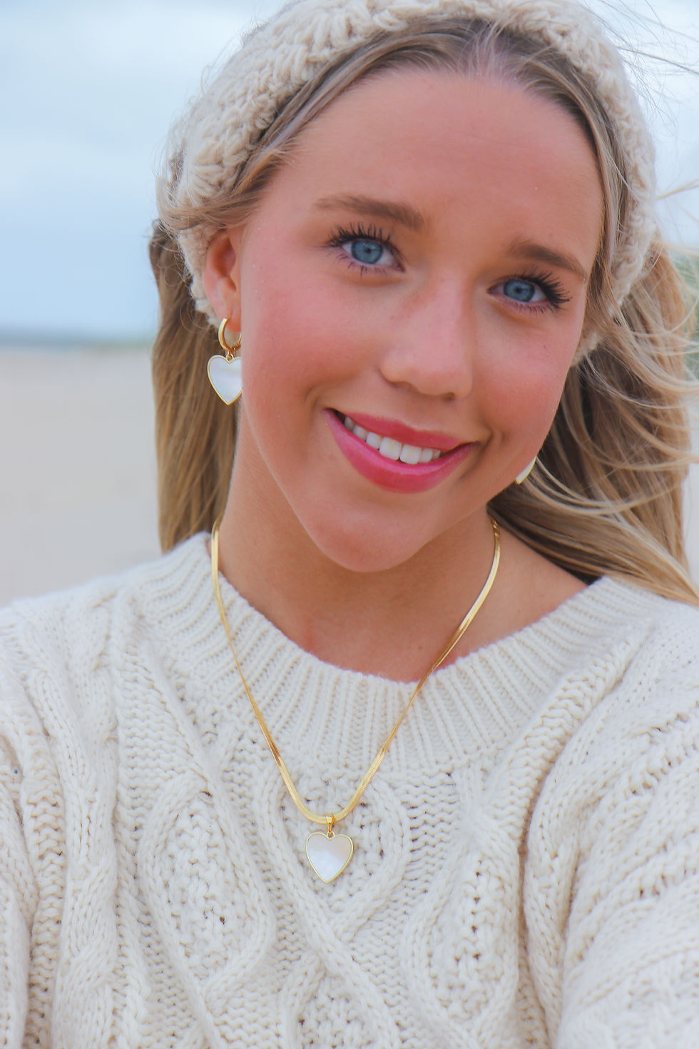 Thumbnail: Gold Large Mother of Pearl Heart Earrings