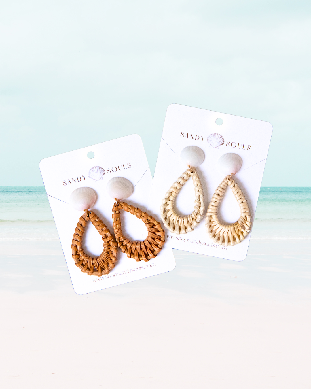 Teardrop Rattan Seashell Earrings