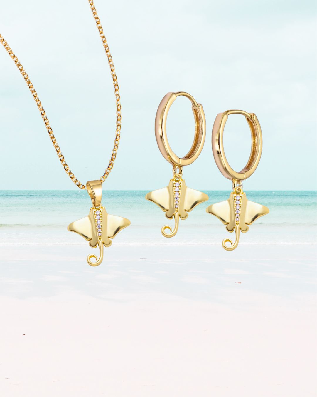 Gold Gemstone Manta Ray Set
