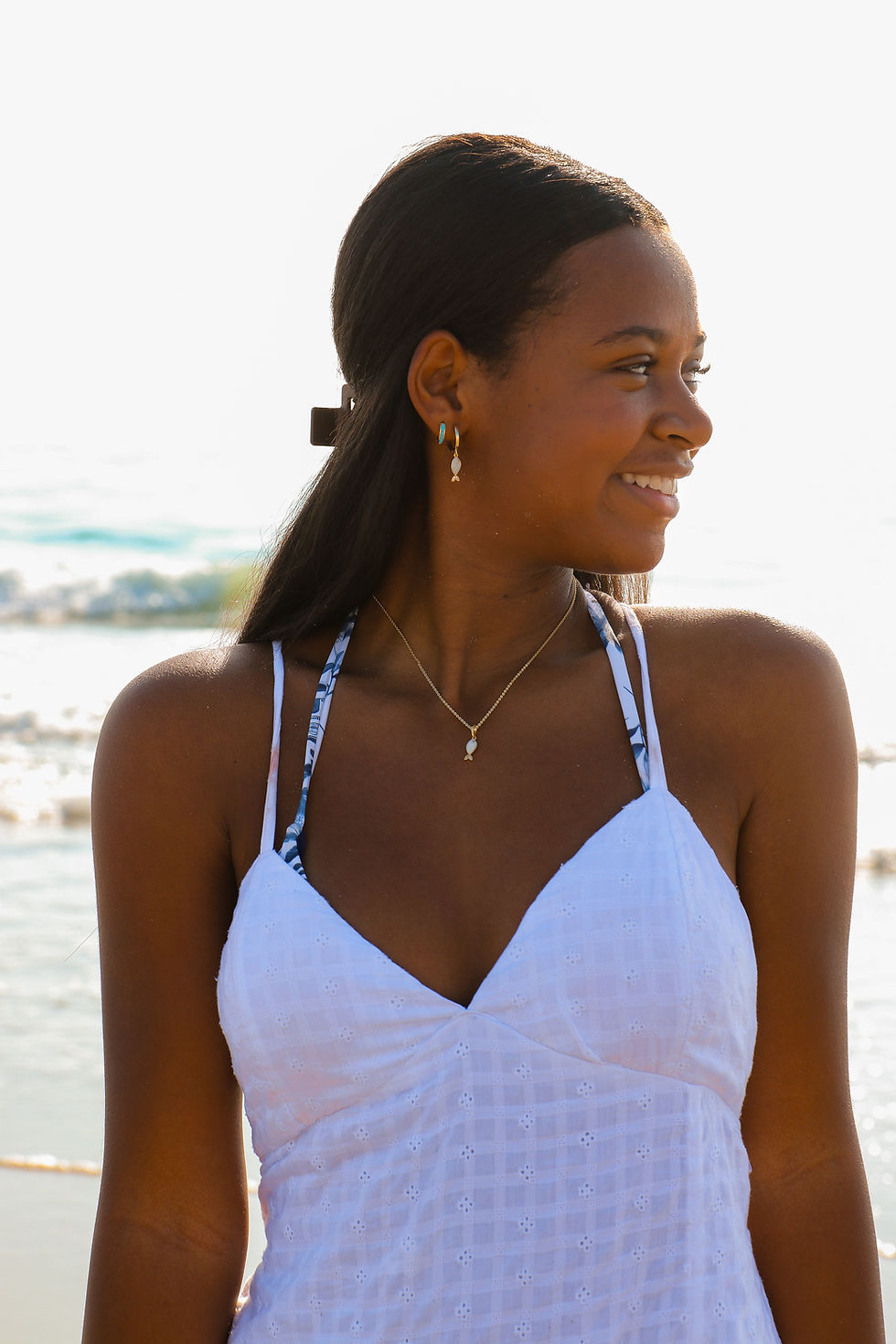 Thumbnail: White Greek Fish Earrings
