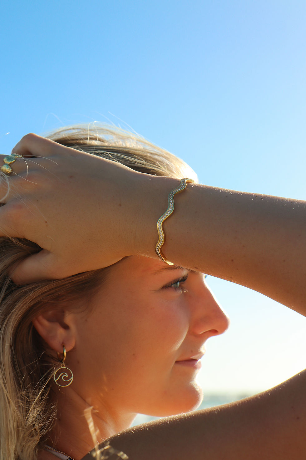 Thumbnail: Gold Shimmer Wave Cuff Bracelet