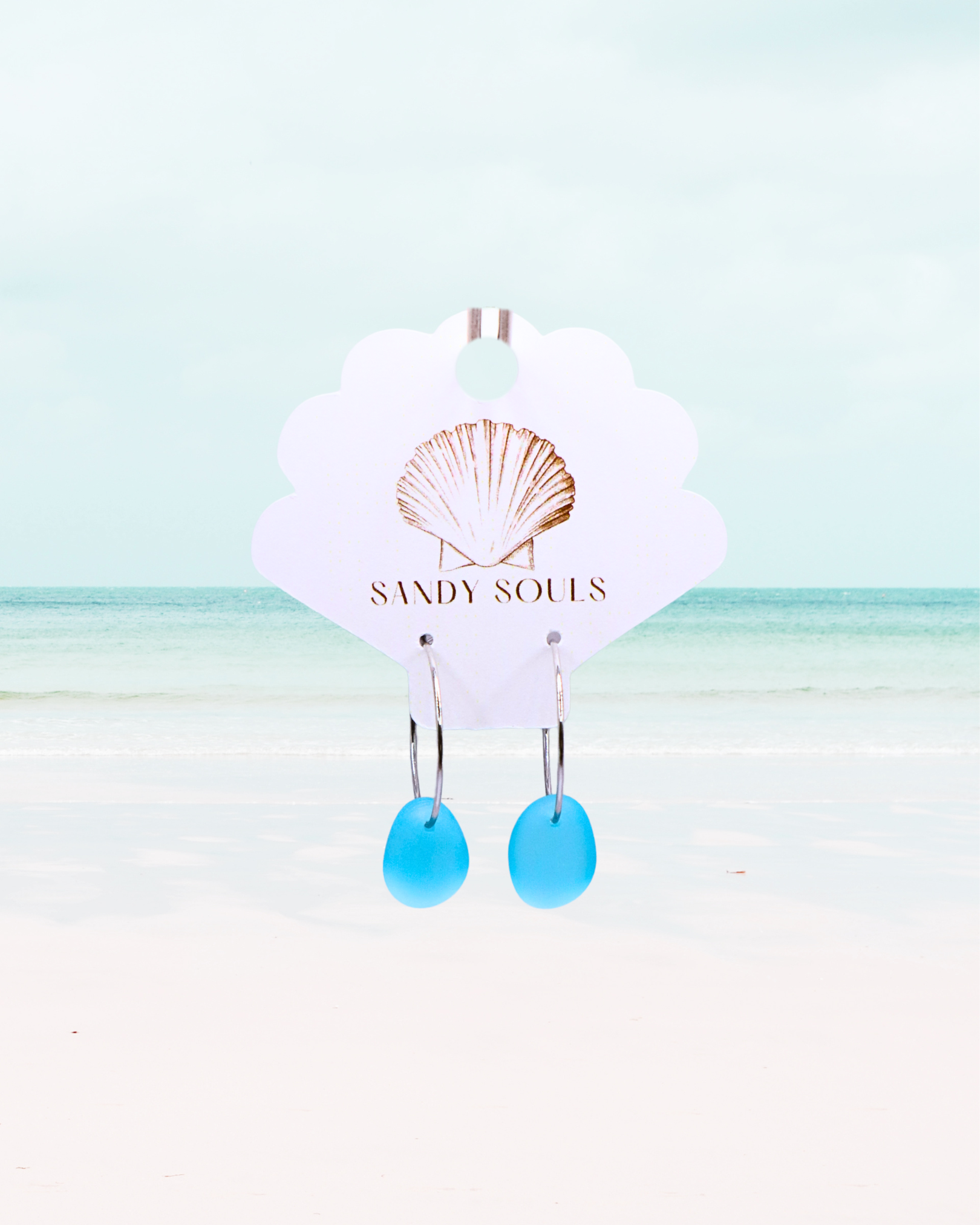 Silver turquoise sea glass earrings