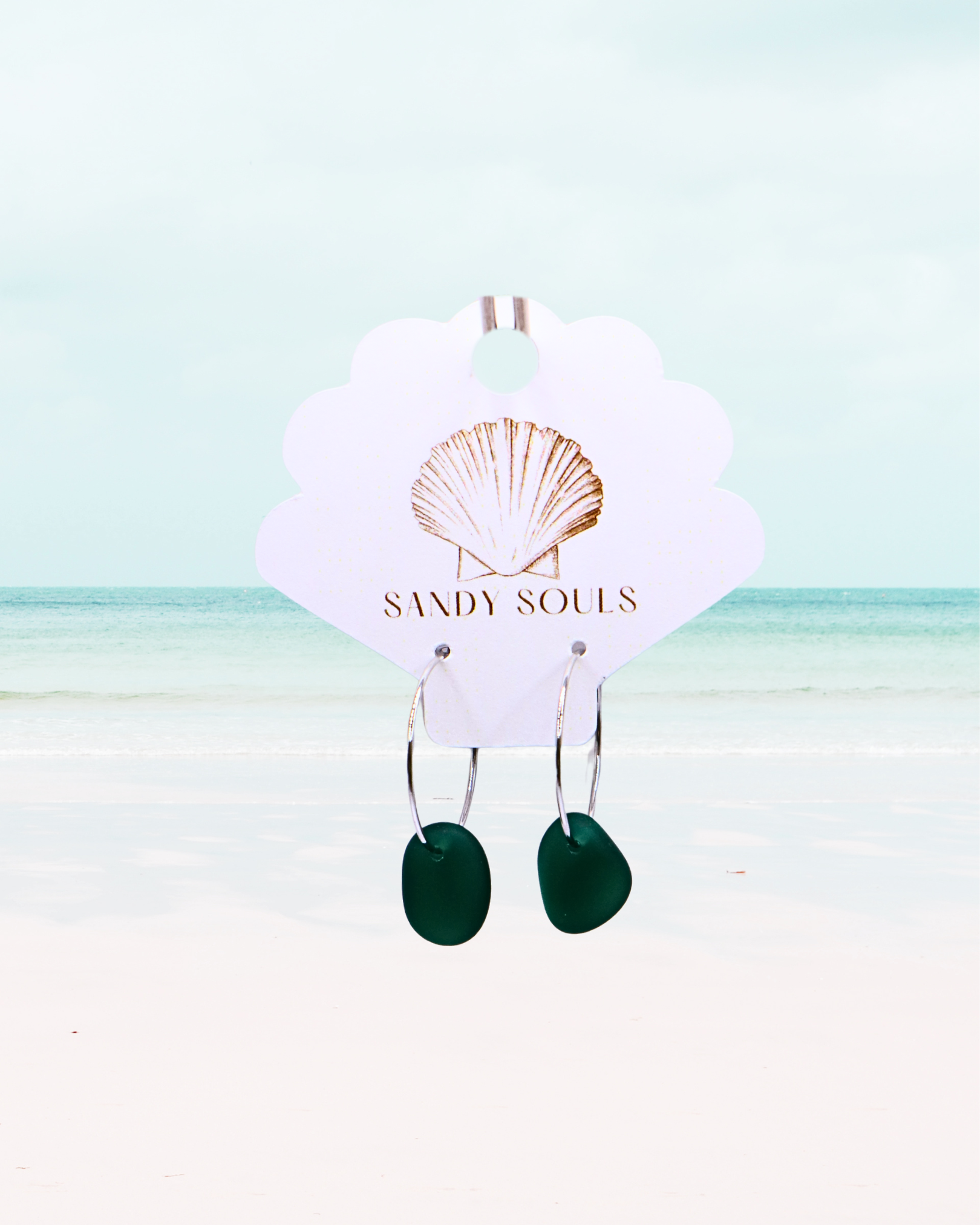 Silver seaweed green sea glass earrings