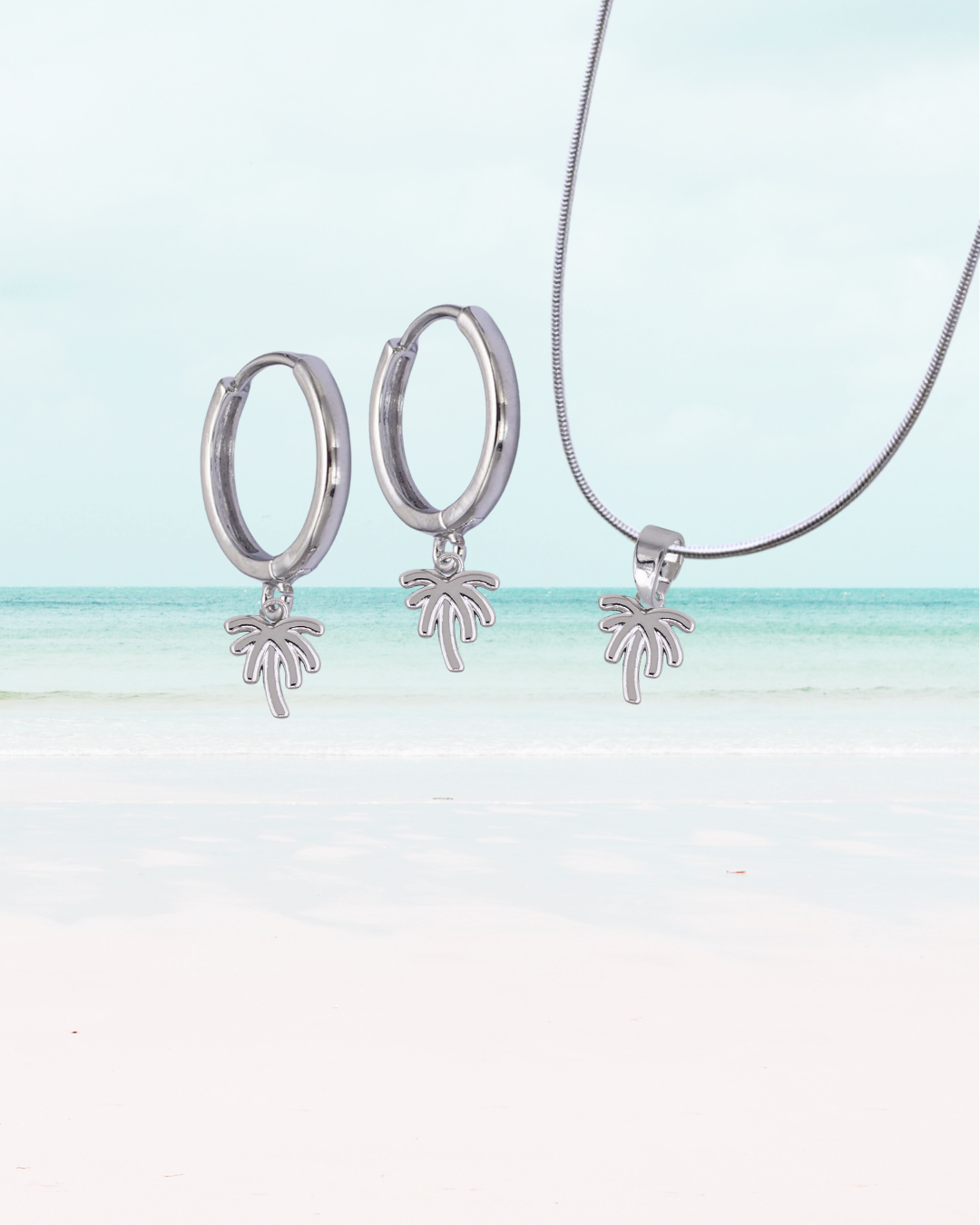 Silver Flat Mini Palm Tree Set