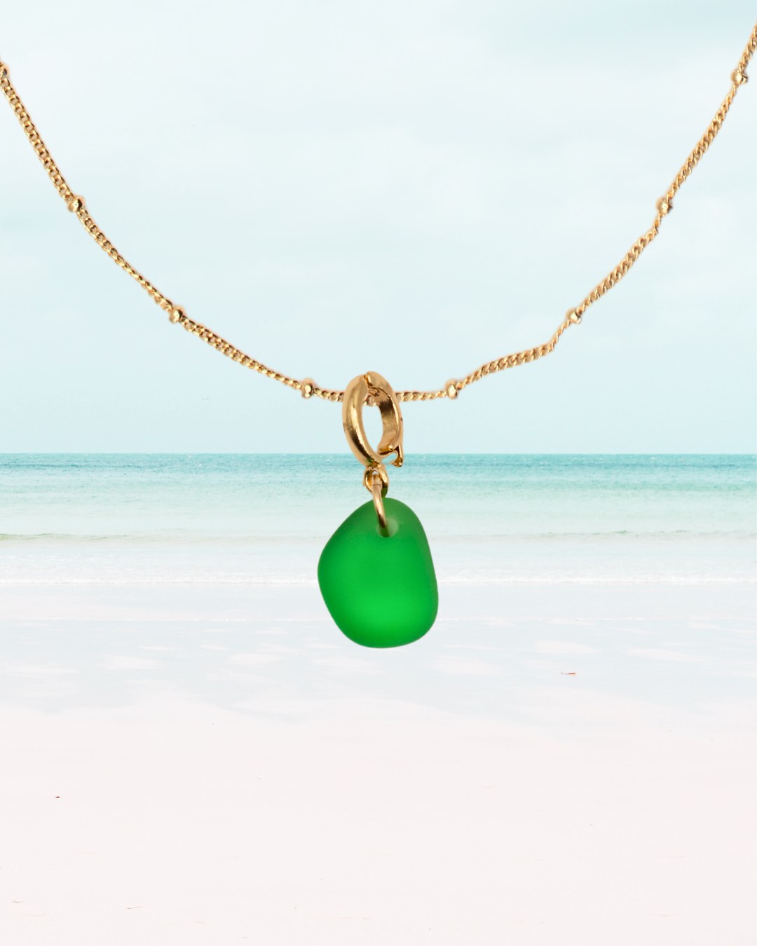Gold sea turtle green sea glass necklace