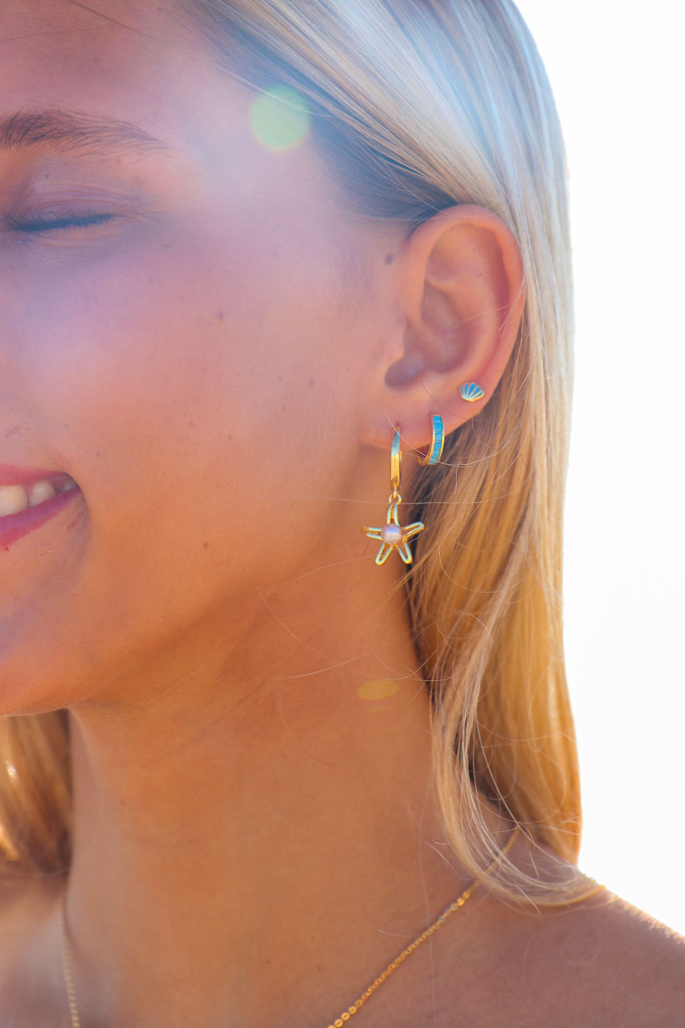 Thumbnail: Gold Pearl Starfish Earrings