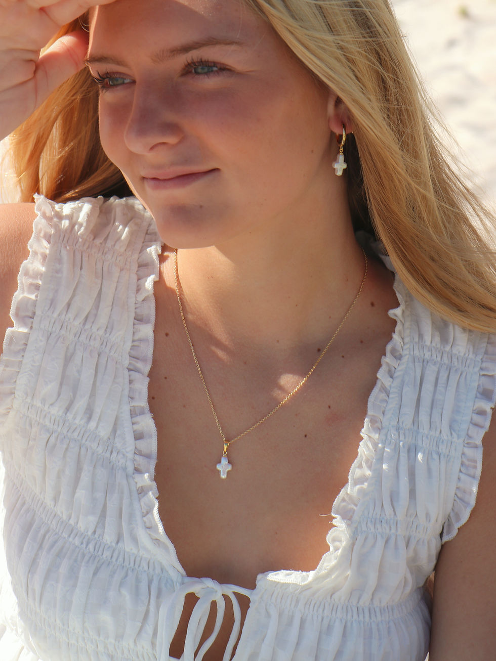 Thumbnail: Gold Pearl Cross Necklace