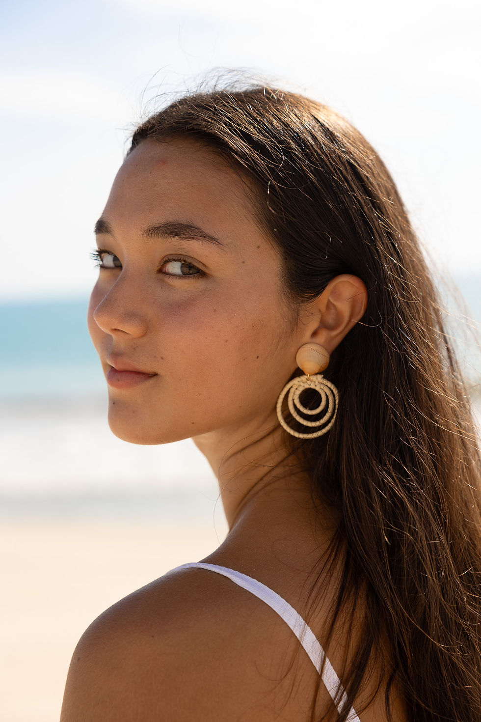Thumbnail: Triple Band Rattan Seashell Earrings