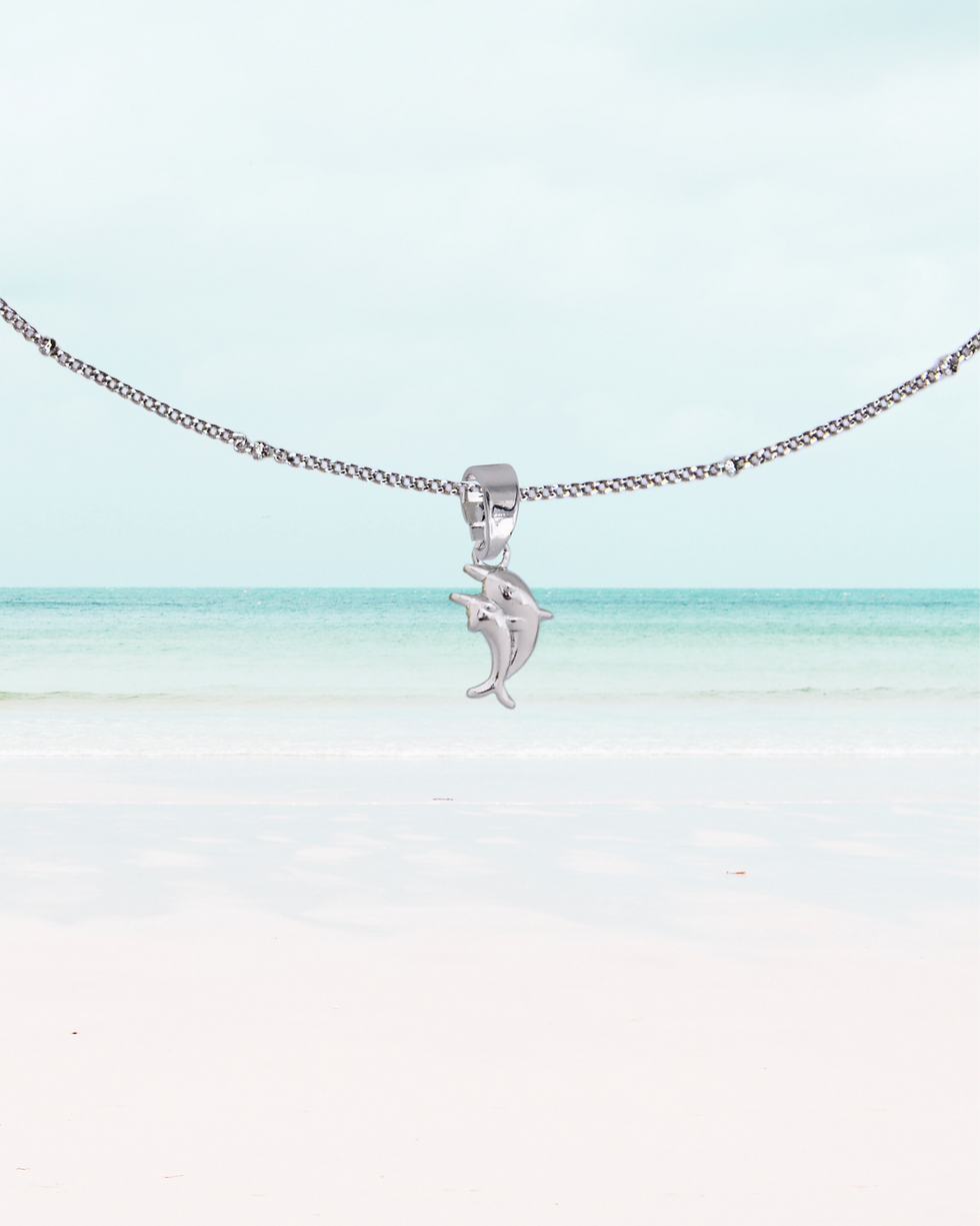 Silver jumping dolphins necklace