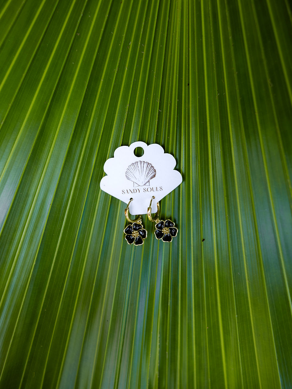 Thumbnail: Black Hibiscus Flower Earrings
