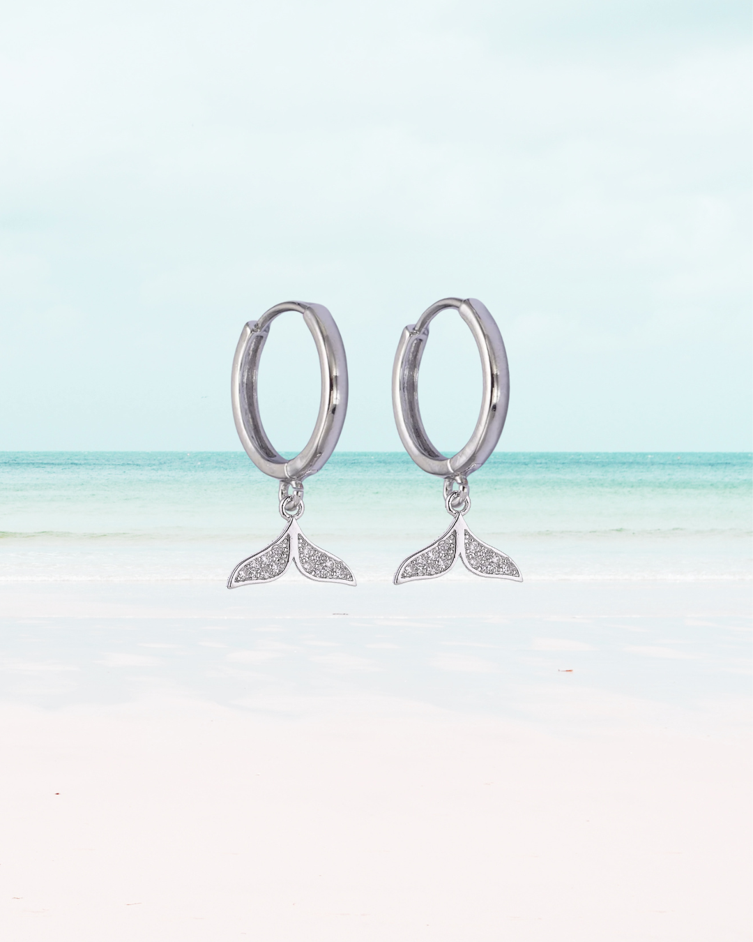 Silver gemstone whale tail earrings