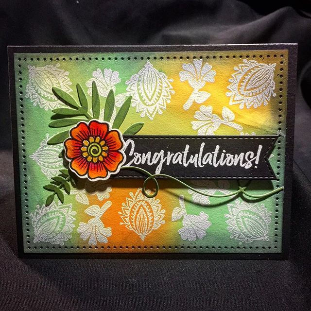 Topping off my day with a simple Congratulations card using #embossresist technique with #distressox