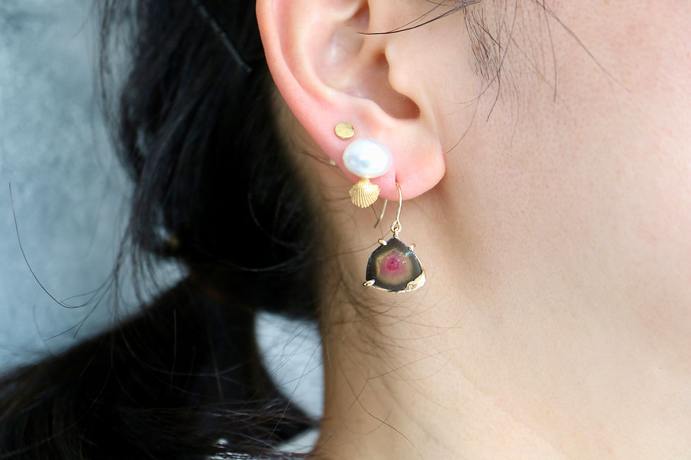 サムネイル： Watermelon tourmaline  K10 Pierced Earrings  (24P-02)