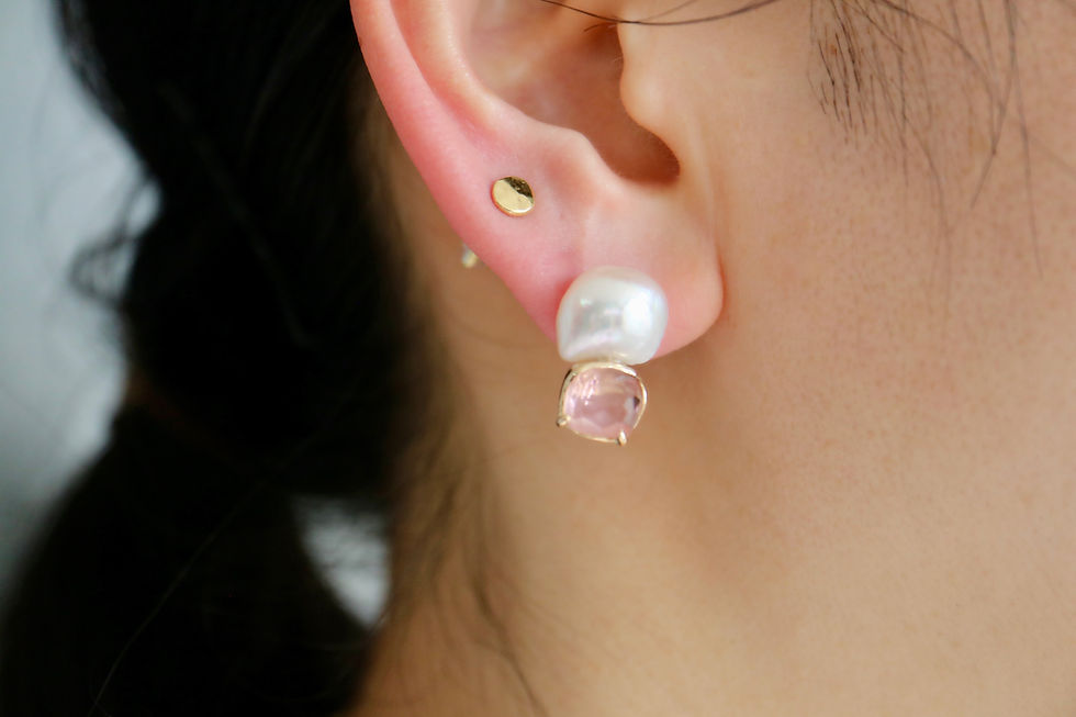 サムネイル： Tourmaline  and Pearl  K10 Pierced  Earring -D- (24PCOM-08(Si))