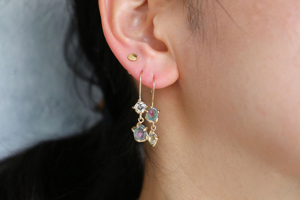 サムネイル： Watermelon tourmaline and Green amethyst　K10 Pierced Earrings (24P-01)