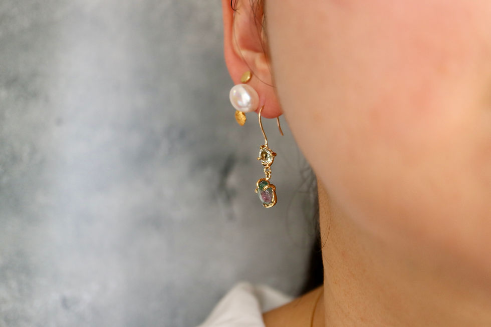 サムネイル： Watermelon tourmaline and Green amethyst　K10 Pierced Earrings (24P-01)