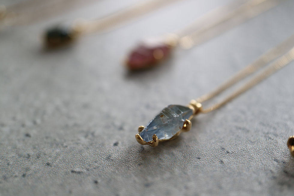 サムネイル： Rough sapphire K18 Necklace -Light blue- （20N-09）