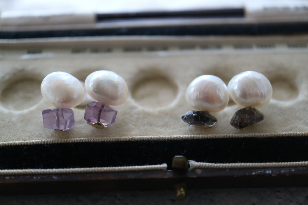 サムネイル： Herkimer Diamond and Pearl K10 Pierced Earring (23PCOM-07(Pa))