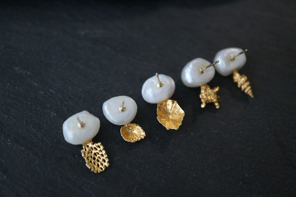 サムネイル： Shellfish and Pearl  K10Pierced Earring -B- (23PCOM-B(Si))