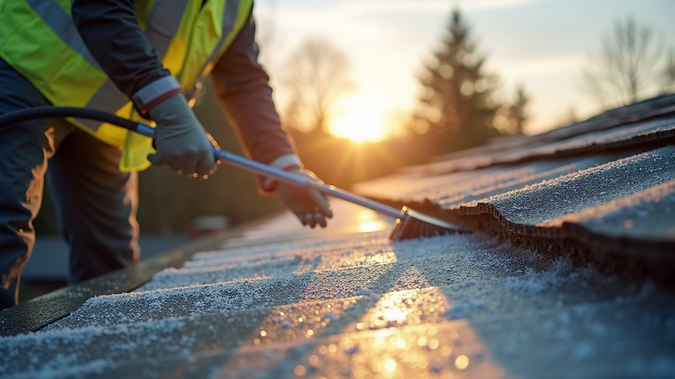 Close-up view of a roof cleaning professional using equipment