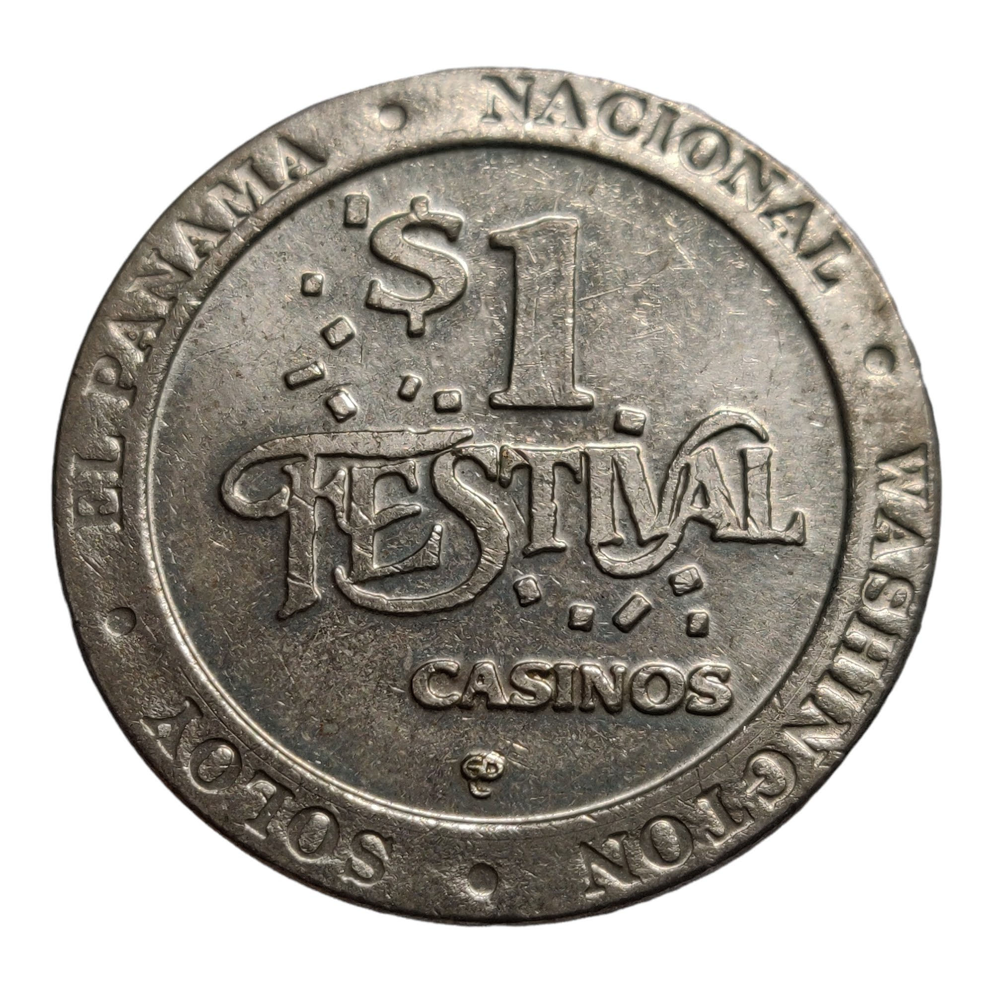 Ficha de casino de un dólar, Hotel Panamá, Soloy Washington y Nacionalacional