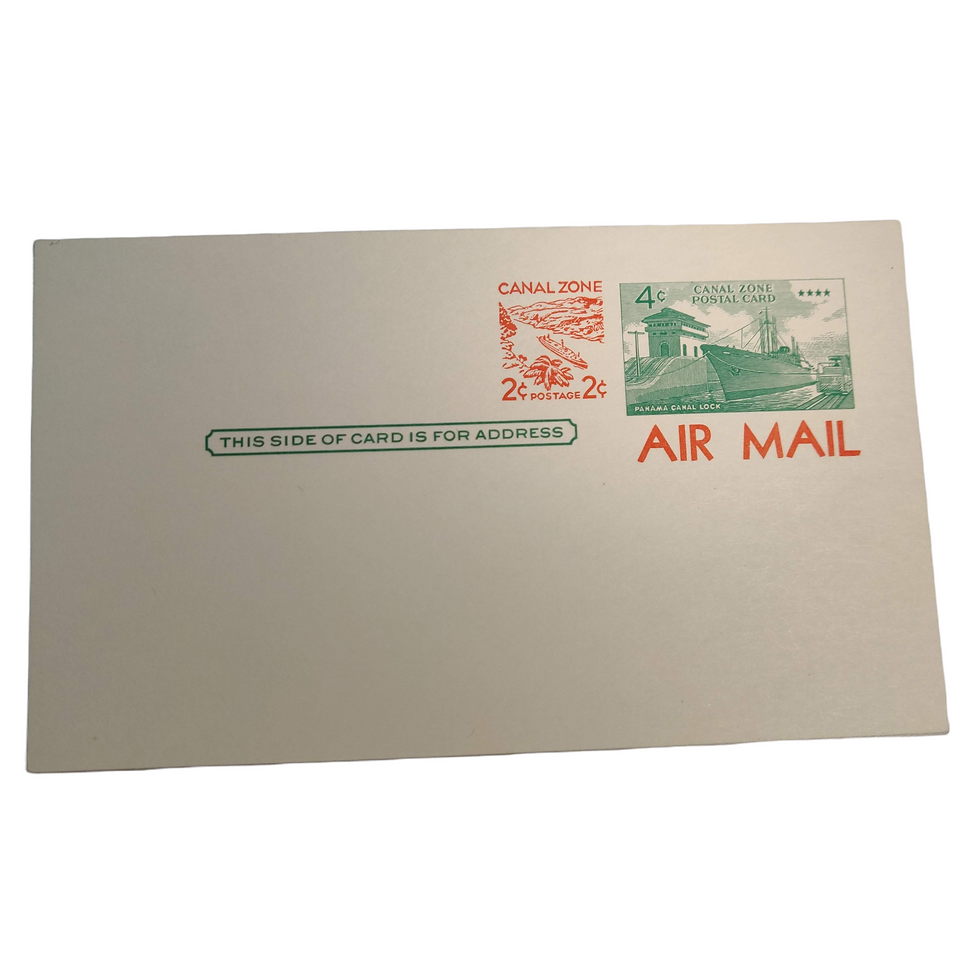 Entero postal de la Zona del Canal de 1965, postal barco en las esclusa