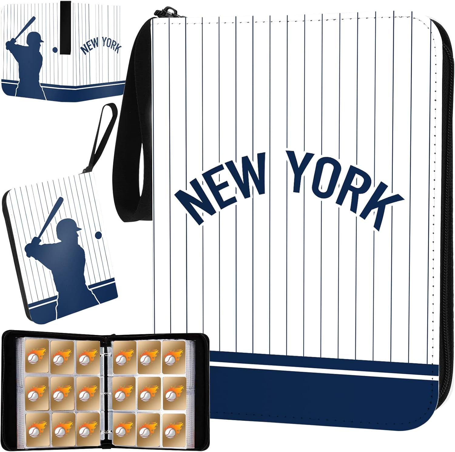 Álbum de tarjetas de béisbol con mangas, 900 bolsillos, color blanco, Nueva York