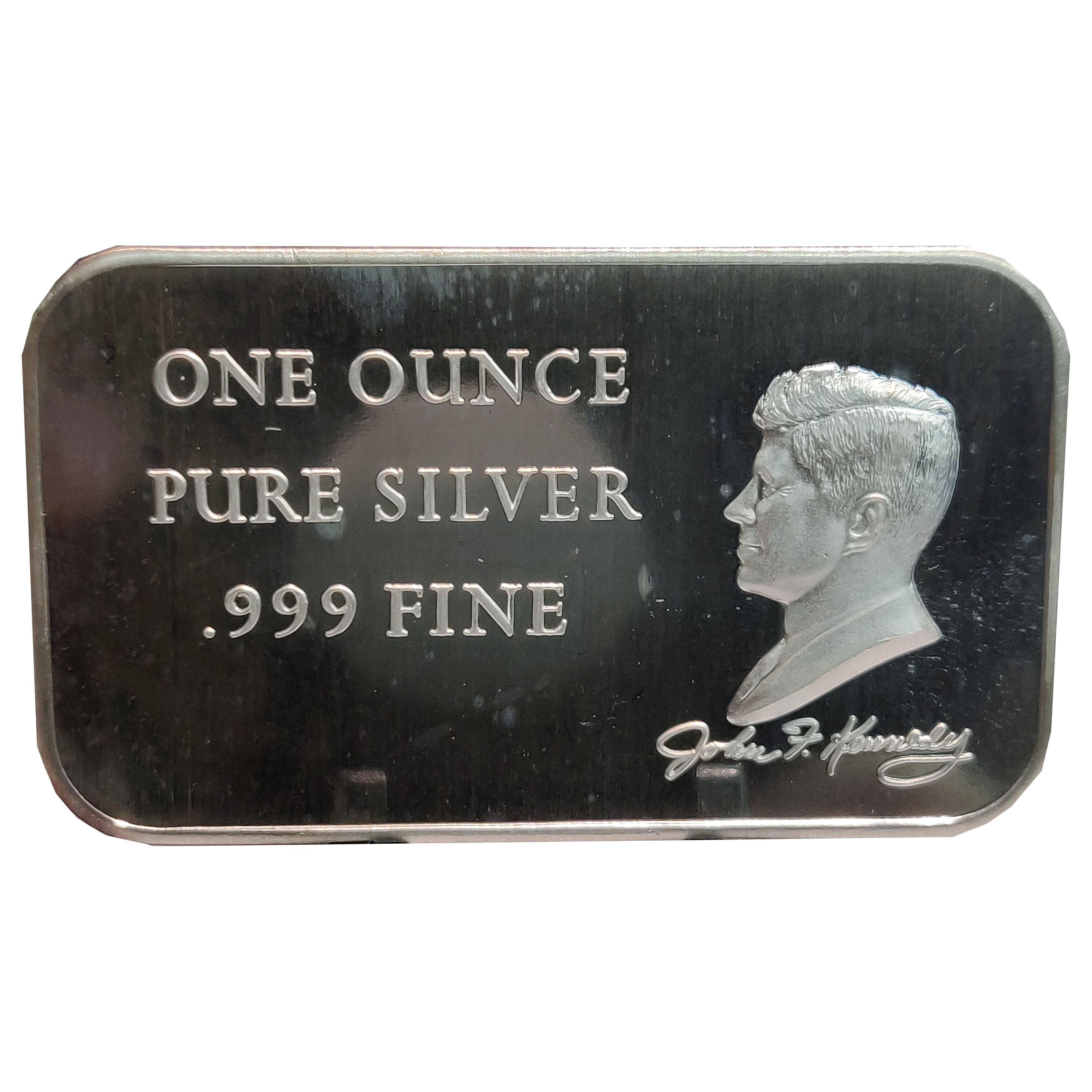 Barra de Plata pura, 1 onza troy 0.999, alusiba al prsidente Kennedy